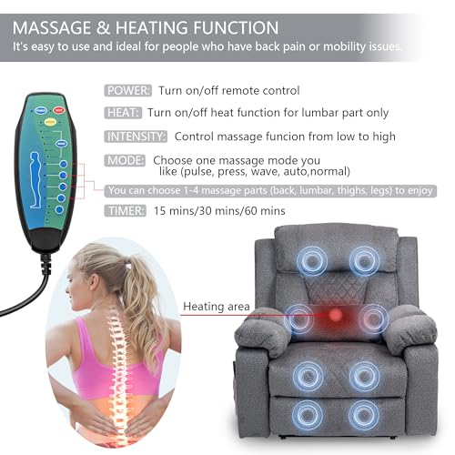 Power Lift Chair Lay Flat Recliner Infinite Position Electric Dual Motor Stand Up Lift Chair with Massage and Heat for Adults,Heavy Duty Recliners with 2 Remote Controls and Two Cup Holders