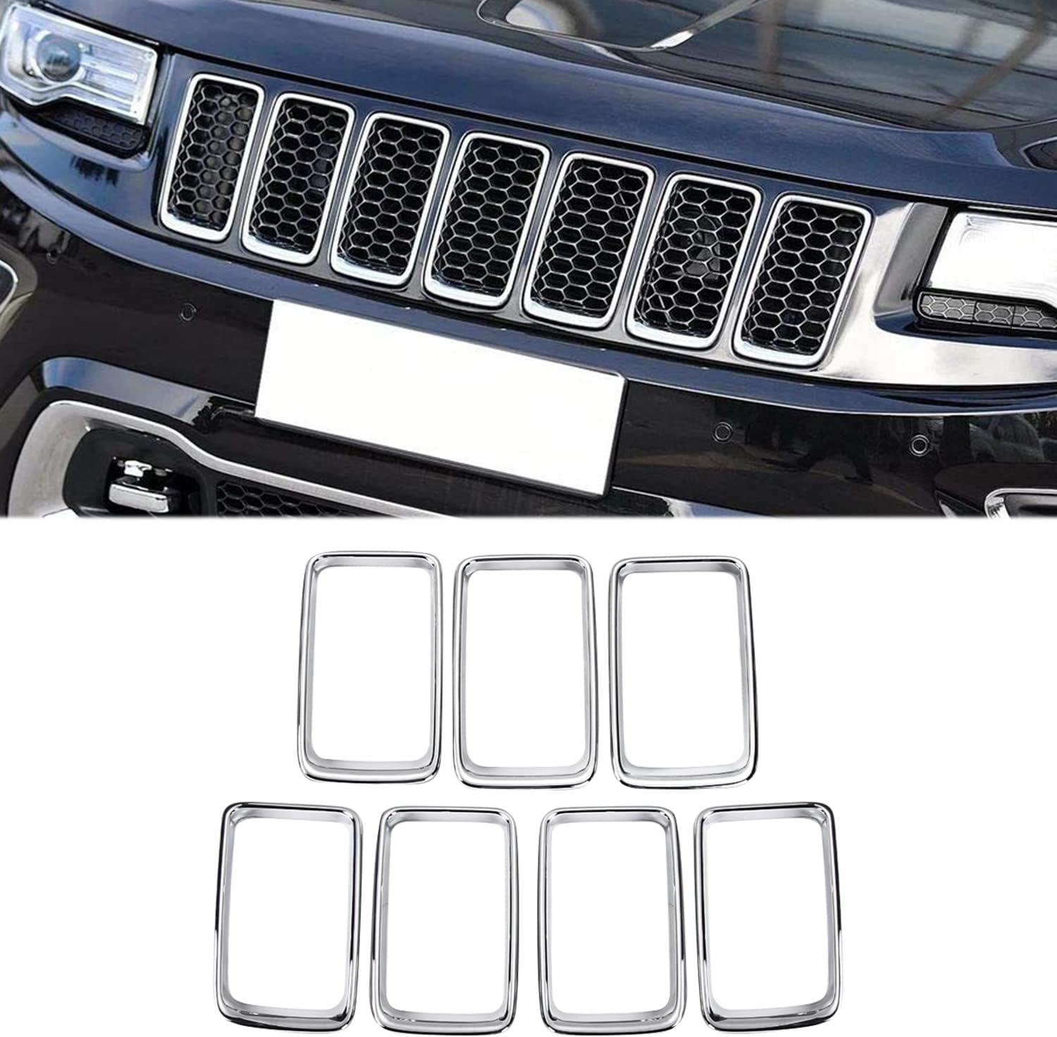 JeCar Grille Inserts Clip-on Grill Cover Trim Kit for 2014-2016 Jeep Grand Cherokee, Black