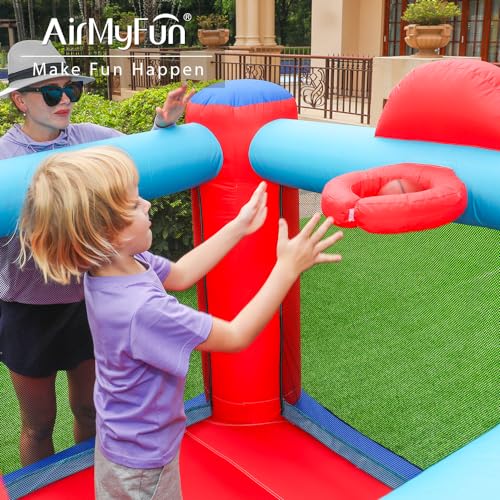 Bounce House, Bouncy House with Slide, Indoor Outdoor Inflatable Bounce House for Kids, Bounce Castle with Jumping House, Ball Pit, Basketball Hoop and Target Balls