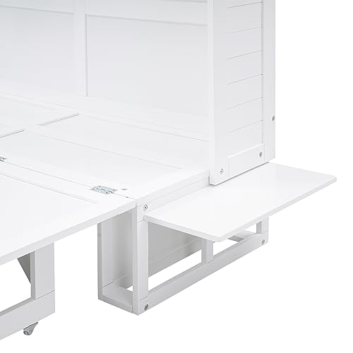 Murphy Bed Queen Size Cabinet BedFrame with Bookcase, Bedside Shelves and a Big Drawer for Bedroom and Guestroom,Office,White