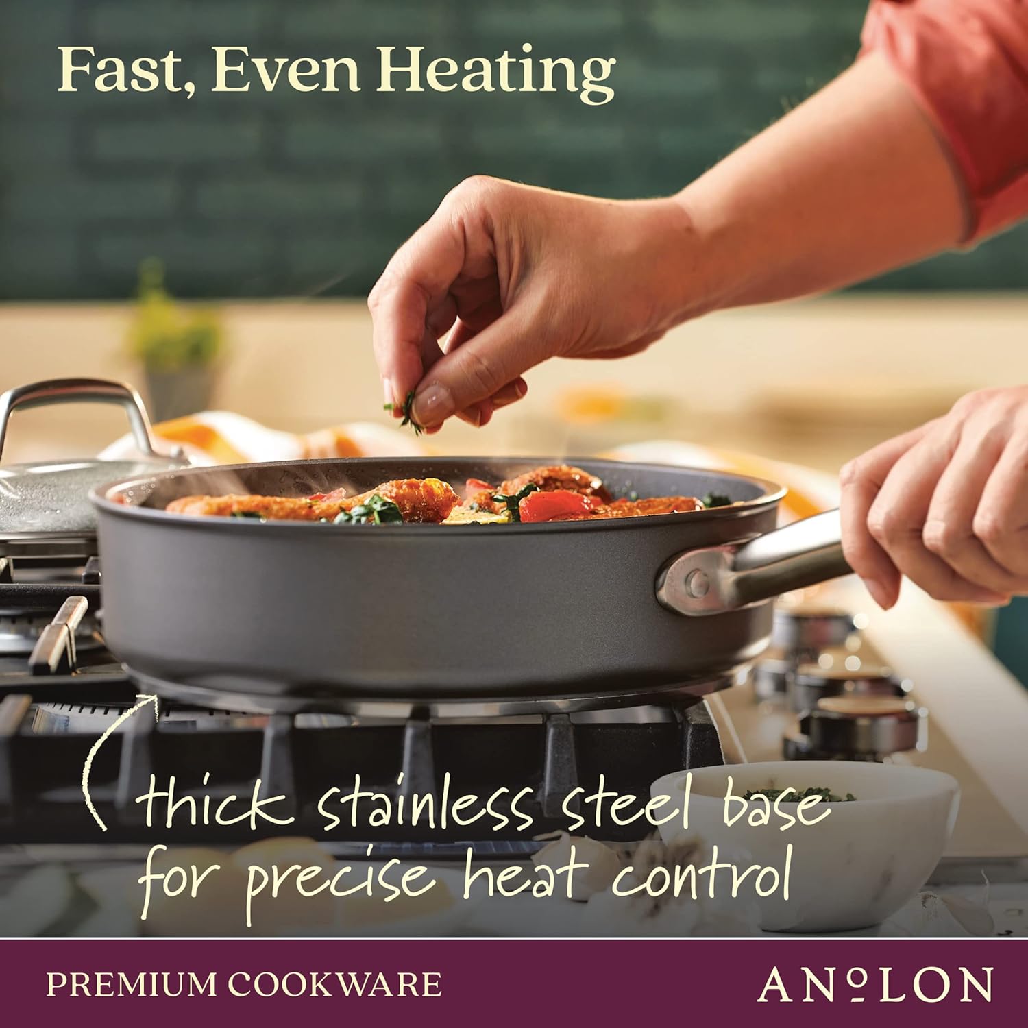 Anolon Accolade Forged Hard Anodized Cookware Pots and Pans Set, 12 Piece - Moonstone Gray & Accolade Forged Hard Anodized Deep Frying Pan/Skillet with Helper Handle and Lid,12 Inch - Moonstone Gray