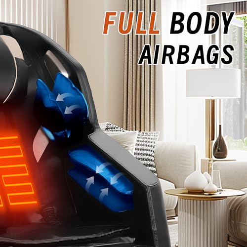 Zero Gravity Massage Chair, Full Body Recliner with Heating, Bluetooth Speaker, Airbags, Touch Screen, Phone Stand, Foot Roller, Black