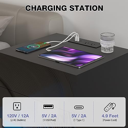 HOMMPA Set of 2 White LED Nightstand with Charging Station Side Table with Open Shelf Night Stand with Led Lights USB Ports Outlets Bedside Table End Table with Drawers Storage for Bedroom