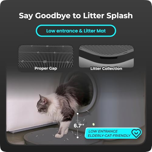 TYPro Self Cleaning Cat Litter Box Automatic Hands-Free Smart Robot self Cleaning Cat Litter Box for Multiple Cats with APP Control Safe with Litter Mat Waste Bags and Deodorizer Dark Grey