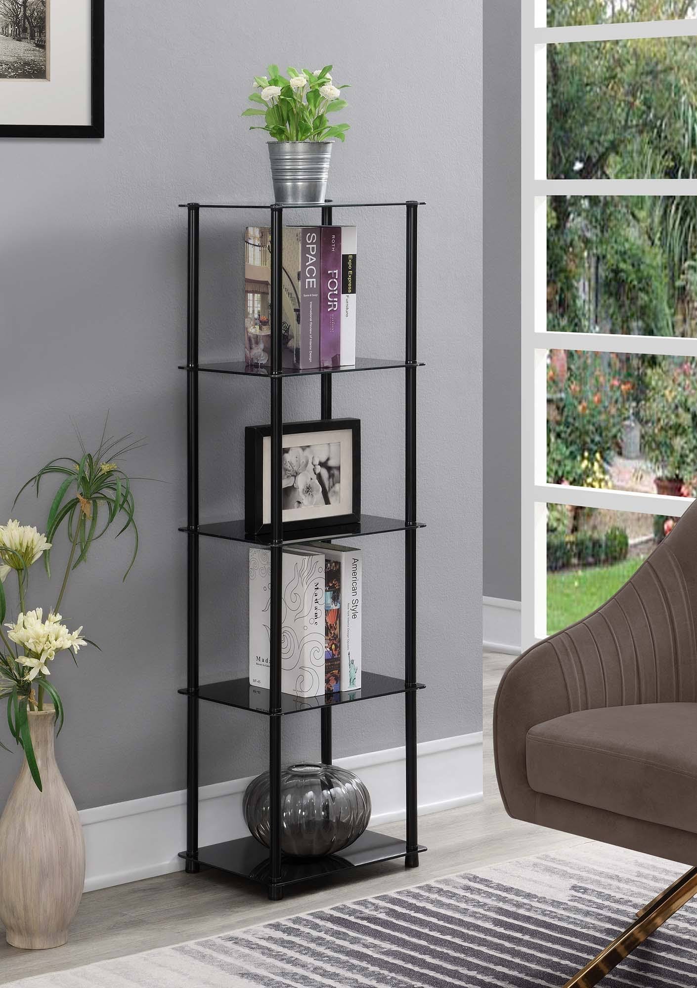 Convenience Concepts Designs2Go Classic 5-Tier Tower, Black Glass
