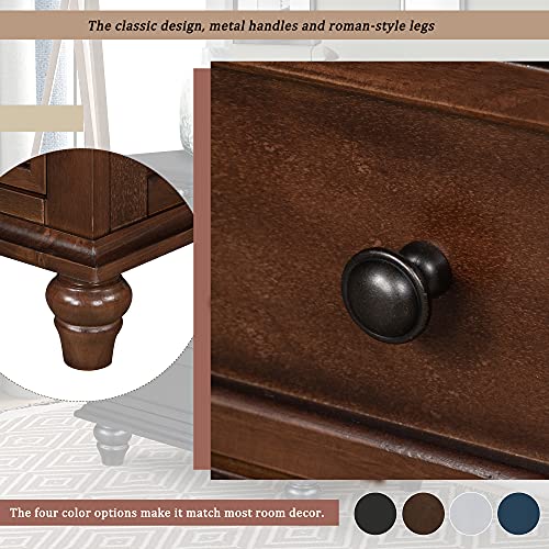 Knocbel 3-Drawer Nightstand with Pull-Out Tray, Wooden Bedside Night Stand Sofa Side End Table with Legs, 110lbs Weight Capacity, 28.1" H x 28" W x 16.9" D (Blue)