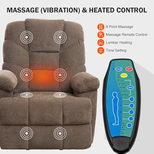 CDCASA Large Power Lift Recliner Chair with Extended Footrest for Big and Tall Elderly, Chenille Electric Lift Chairs with with Massage and Heated, Hand Remote Control w/USB Port,1PC, Grey Blue