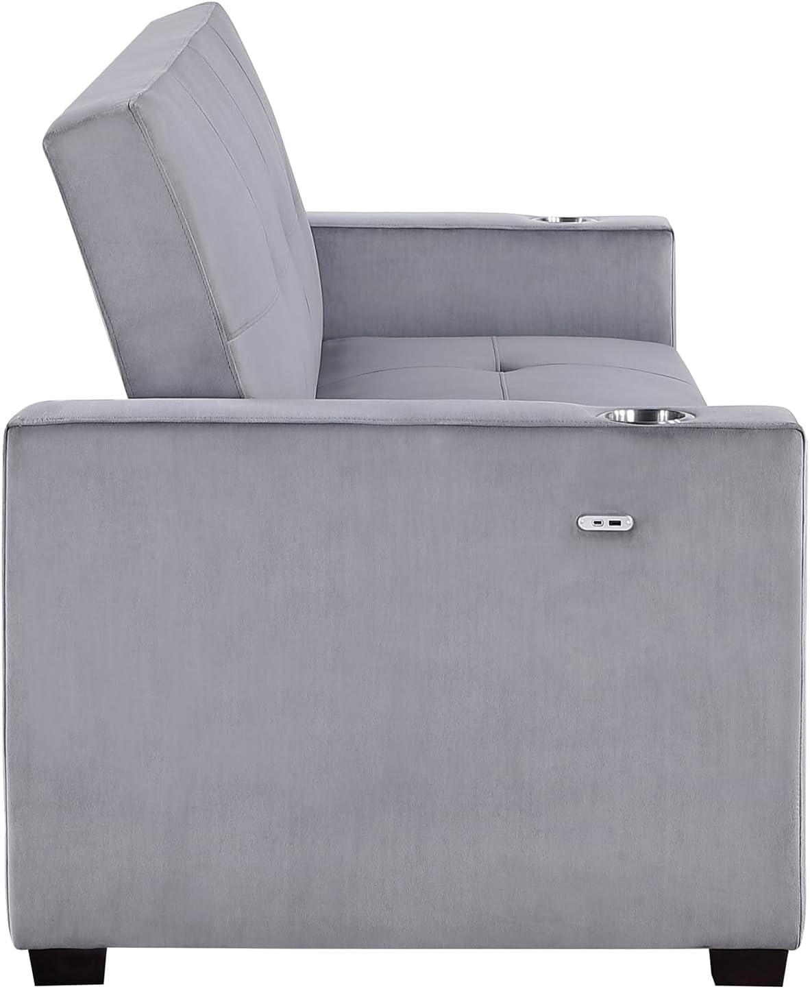 Lexicon Futon Sofa Bed, 83.5" Couch, Sleeper Sofa, Velvet Futon with Storage, Armrest, Two Cup Holders and USB Ports, Sofa Cama, Couches for Living Room and Bedroom, Grey