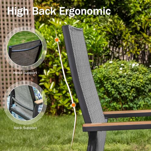 PHI VILLA Outdoor Stackable Dining Chairs Set of 6（Beige,Lightweight Aluminum Frame with Textilene Fabric & Wider Armrest,Easy to Store,Outdoor Chairs for Garden,Lawn
