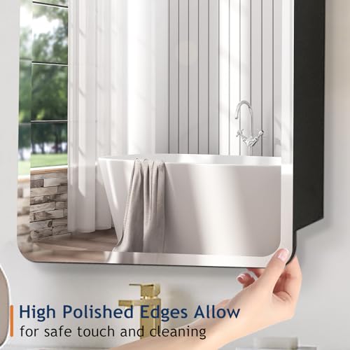 White Medicine Cabinet Mirror for Bathroom, 16x29 Inch Recessed Medicine Cabinet or Surface Mount, Frameless Beveled Bathroom Mirror with Storage Modern Farmhouse