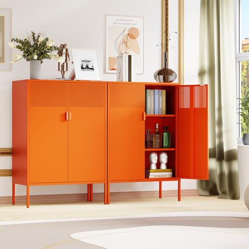 Metal Storage Buffet Sideboard, Adjustable Shelves, Buffet Table, TV Stand, Coffee Bar Cabinet for Kitchen, Living Room (Orange, 47")