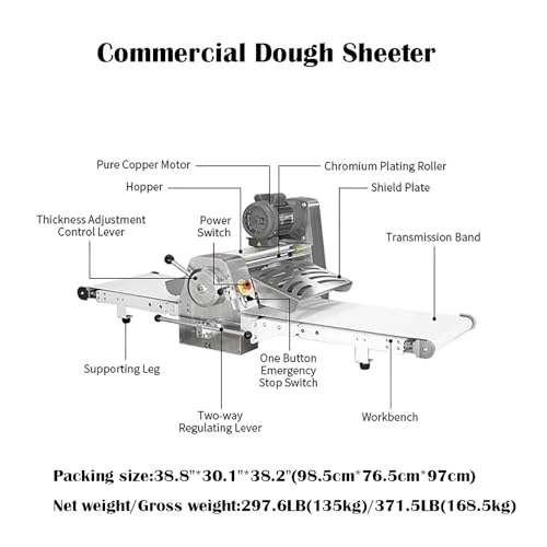INTBUYING TableTop Dough Sheeter Machine Commercial Reversible Sheeter Croissant Fondant Dough Rollar Press Sheeter for Pie Crust Crisp Cookie Bakery/Home Bread Dough Equipment 550W 110V