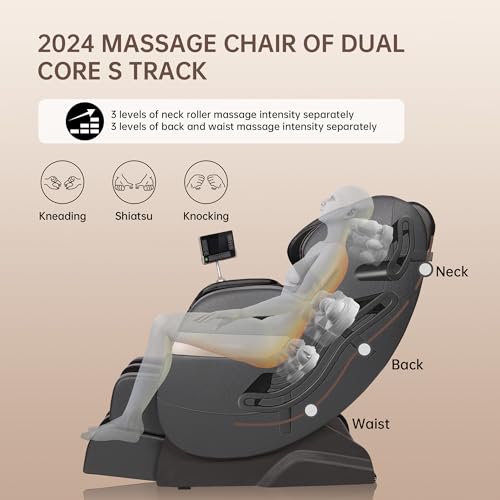 Real Relax 2025 Massage Chair Full Body,Dual Core S Track with Zero Gravity Recliner,Lower Back and Calf Heating, LCD and APP Control,Shiatsu,Bluetooth,Office and Home Use,Black and Gold
