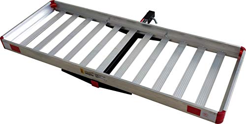 MaxxHaul 50149 500-lb Capacity 50 inch x 22 inch Hitch Mount Premium Folding Aluminum Cargo Carrier Rack Basket with High Side Rails and Reflector Lens for Added Safety