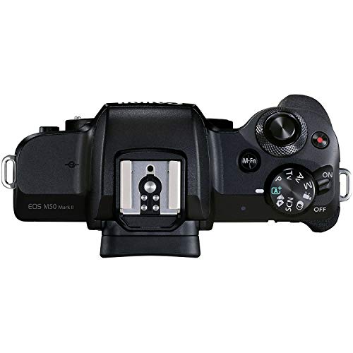 Canon EOS M50 Mark II Mirrorless Digital SLR with 15-45mm Lens Kit (Black) + 32GB Memory Card + 3 Piece Filter Kit, Tripod, Flash + Photography Bundle