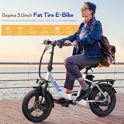 Vivi Gopina Electric Bike, 16" x 3.0 Fat Tire Electric Bike, 350W Step Thru Electric Bicycle, 48V Removable Battery, Up to 40 Miles, LCD Display, 20mph, 7 Speed, UL 2849 Certification