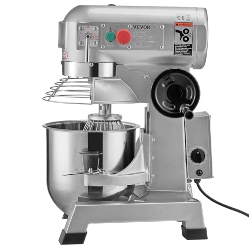 VEVOR Commercial Mixer, Commercial Food Mixer 10Qt Stainless Steel Bowl, 450W Commercial Stand Mixer with 3 Speeds Adjustable, Dough Hook Whisk Beater Included, Perfect for Bakery Pizzeria, Silver