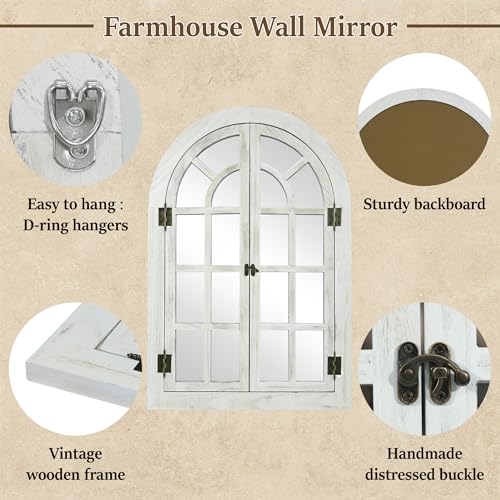 Arched Wall Mirror -Window Mirrors for Wall Decor Wood Frame Farmhouse Decor Like Window for Bedroom, Living Room, Entrance, Dining Room