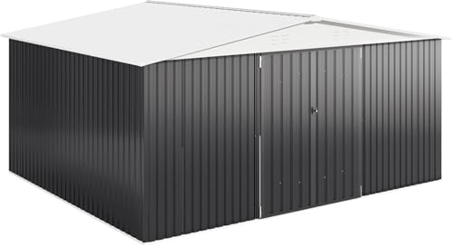 12x14 FT Outdoor Storage Shed, Garden Shed with Updated Frame Structure and Lockable Doors, Metal Tool Sheds for Backyard Garden Patio Lawn, White