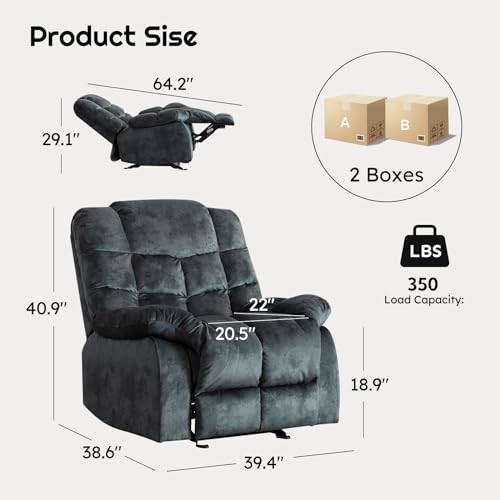 Manual Recliner Chair, Soft Fabric Reclining Chairs with Padded Backrest and Armrests, Classic Heavy Duty Single Sofa Recliner for Living Room