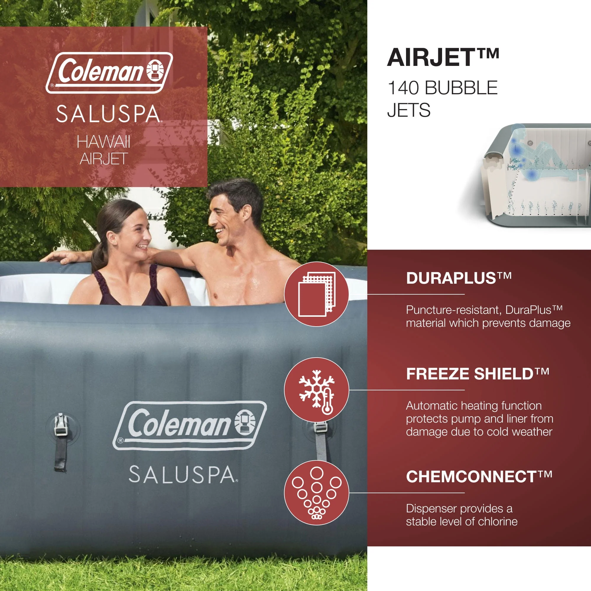 Coleman SaluSpa Atlantis AirJet Inflatable Hot Tub with 140 Soothing Jets