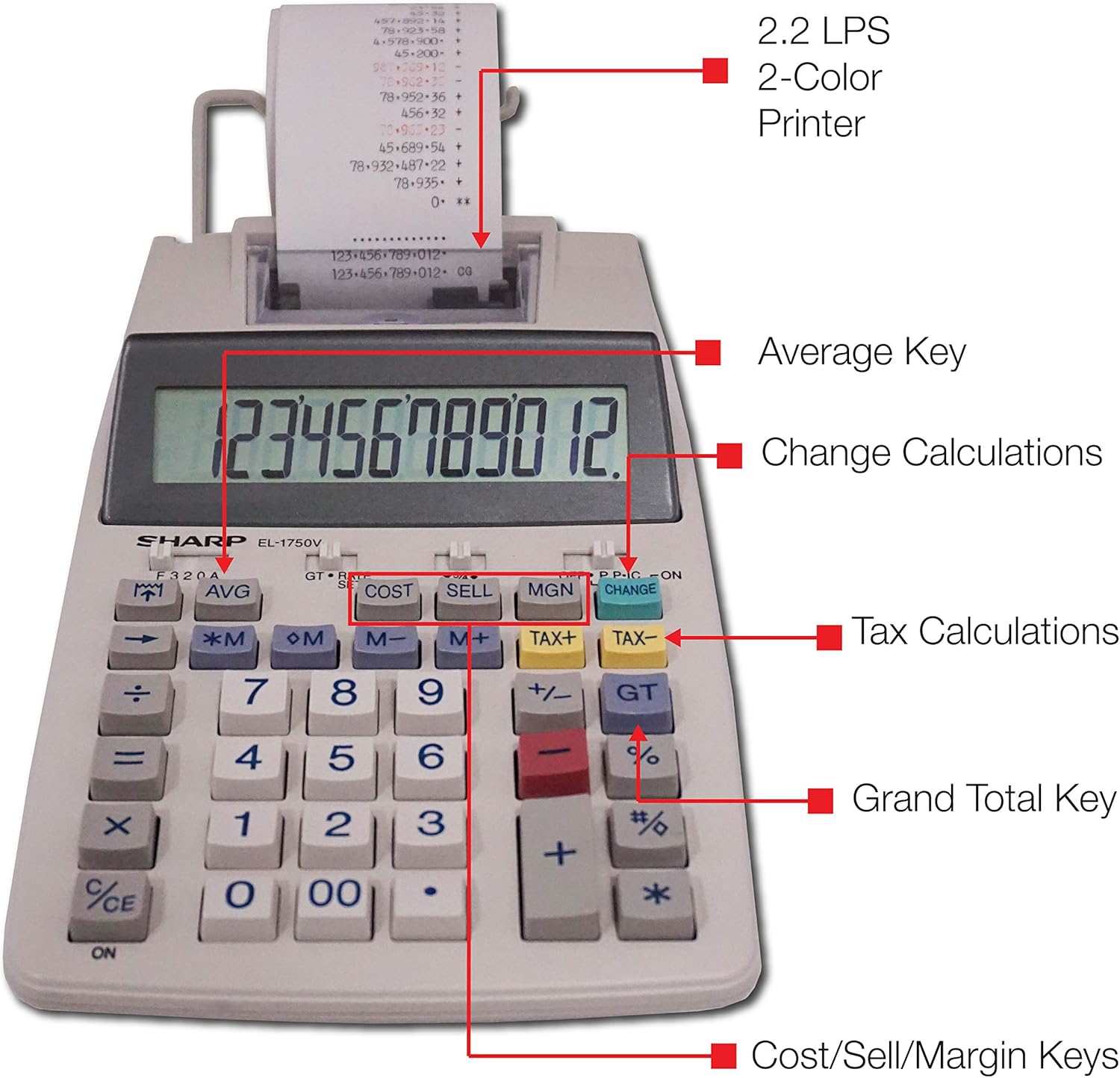 Sharp EL-1750V Two-Color Printing Calculator 2 Lines/Sec 3 Black/Red