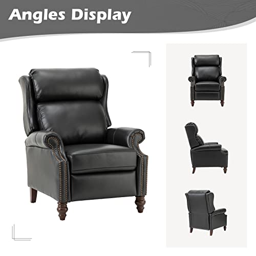 HULALA HOME Genuine Leather Manual Recliner,Push Back Recliner Chair with Solid Wood Legs, Wingback Recliner with Nailhead Trim,Armchair LazyBoy Sofa for Living Room,Home Theater,Turquoise