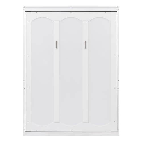 Queen Size Murphy Bed with 2-Tier Cabinet, Foldable Wall Bed w/Storage Shelves, Flexible Slats Mattress Support, Space-Saving Design, Easy Assemble