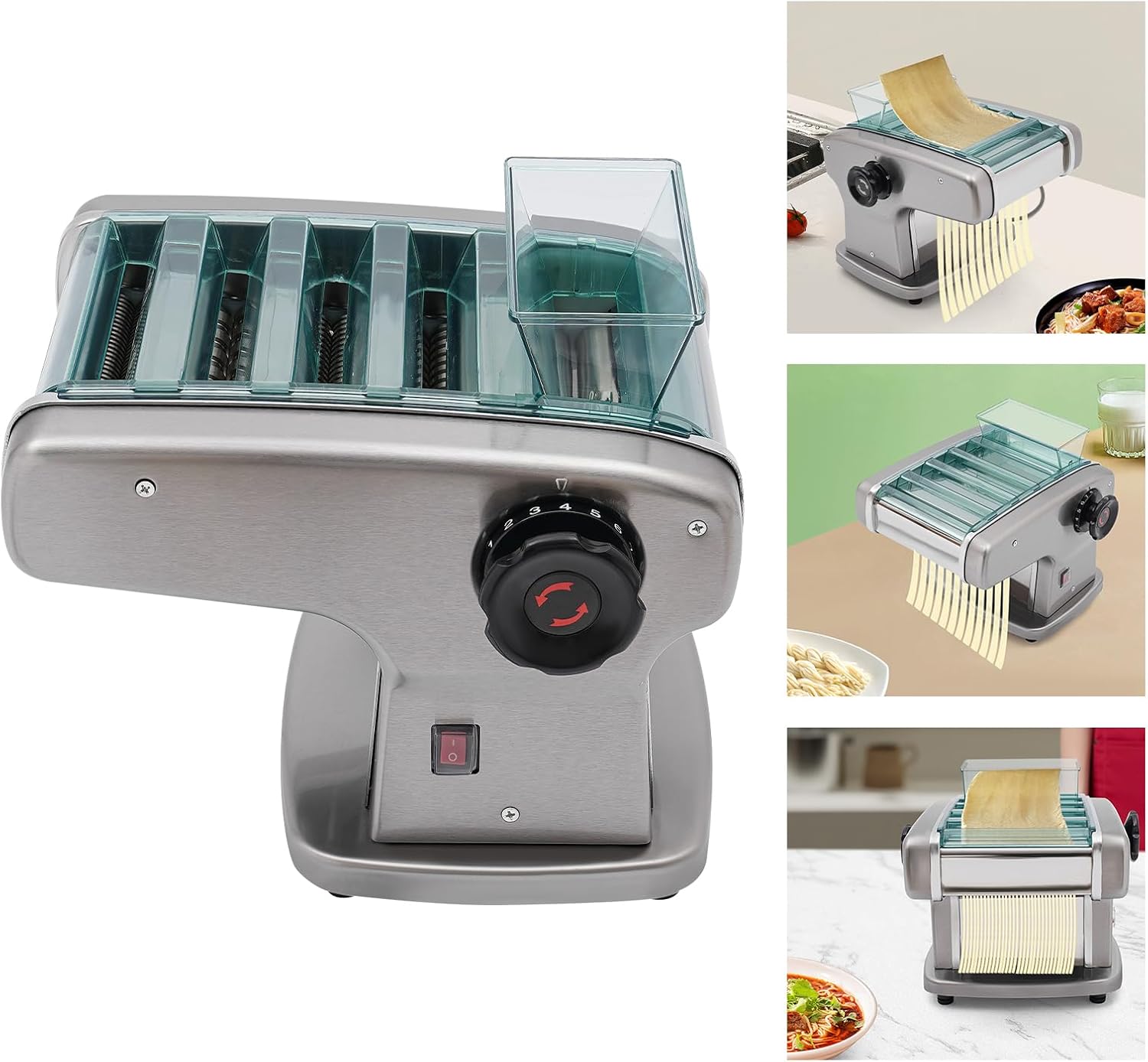 Electric Pasta Maker, 110V 135W Automatic Noodle Maker Machine Noodle Dough Pressing Machine for Commercial and Home Use, Adjustable Cutter Thickness (4* Blade)
