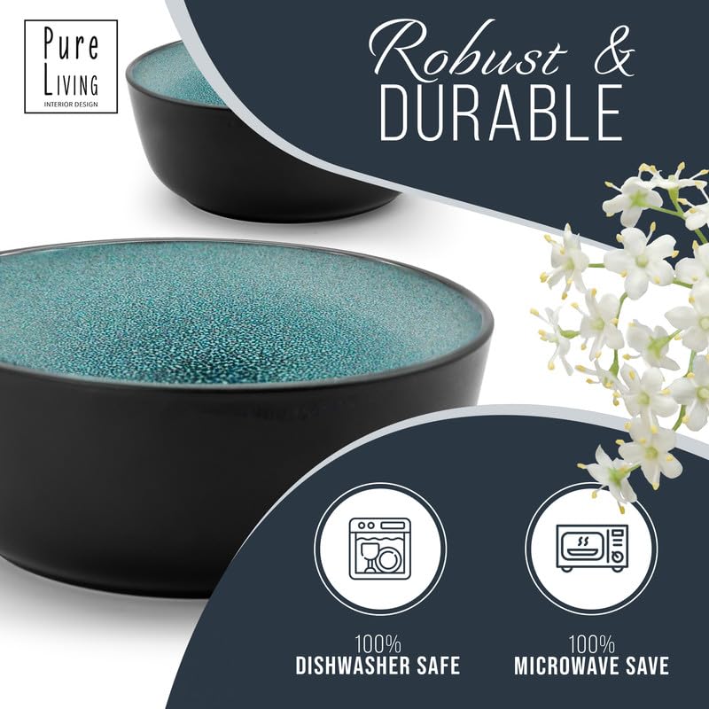 24 Piece Dinnerware Sets for 8 - Modern Style Stoneware Dinnerware Set - Microwave Safe Dinner Plates and Bowls Sets for 8, Ceramic Dish Set, Bowl and Plate Sets for 8, Beige Light Blue Set for 8