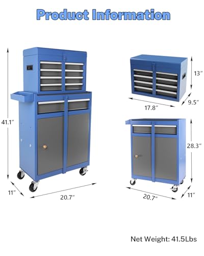 Heavy-Duty 7-Drawer Rolling Tool Chest with Wheels, Steel Tool Storage Cabinet with Lock & Liner for Workshop for Workshop/Garage - Includes 7 Organizer Boxes, Black