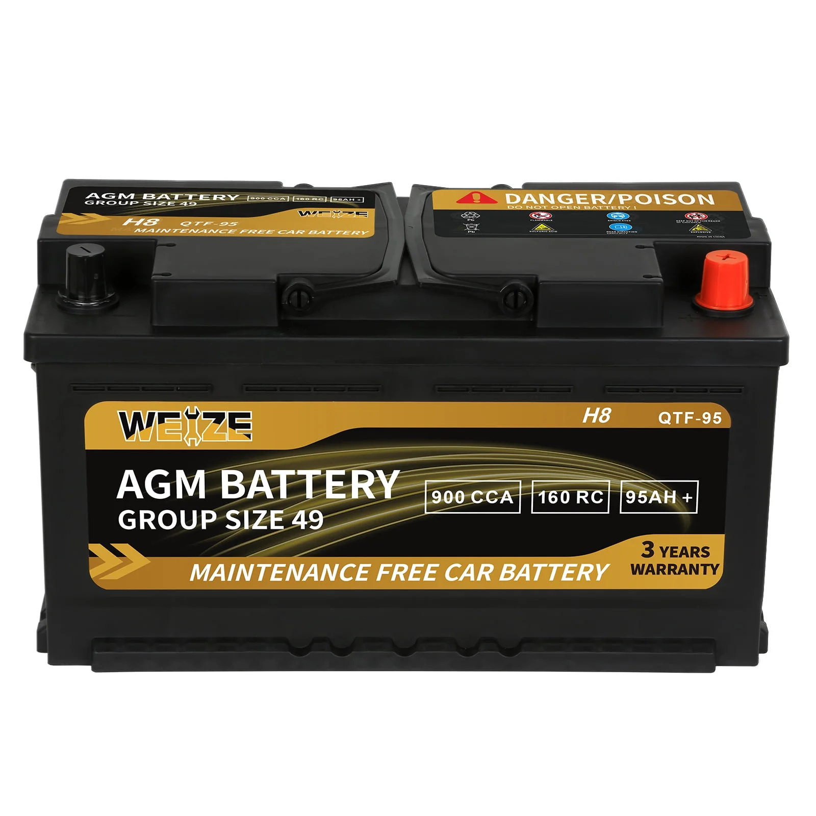 Weize Platinum AGM Automotive Battery,  Group 94R H7 Battery- 12v 80ah 140RC 850CCA, 36 Months Warranty