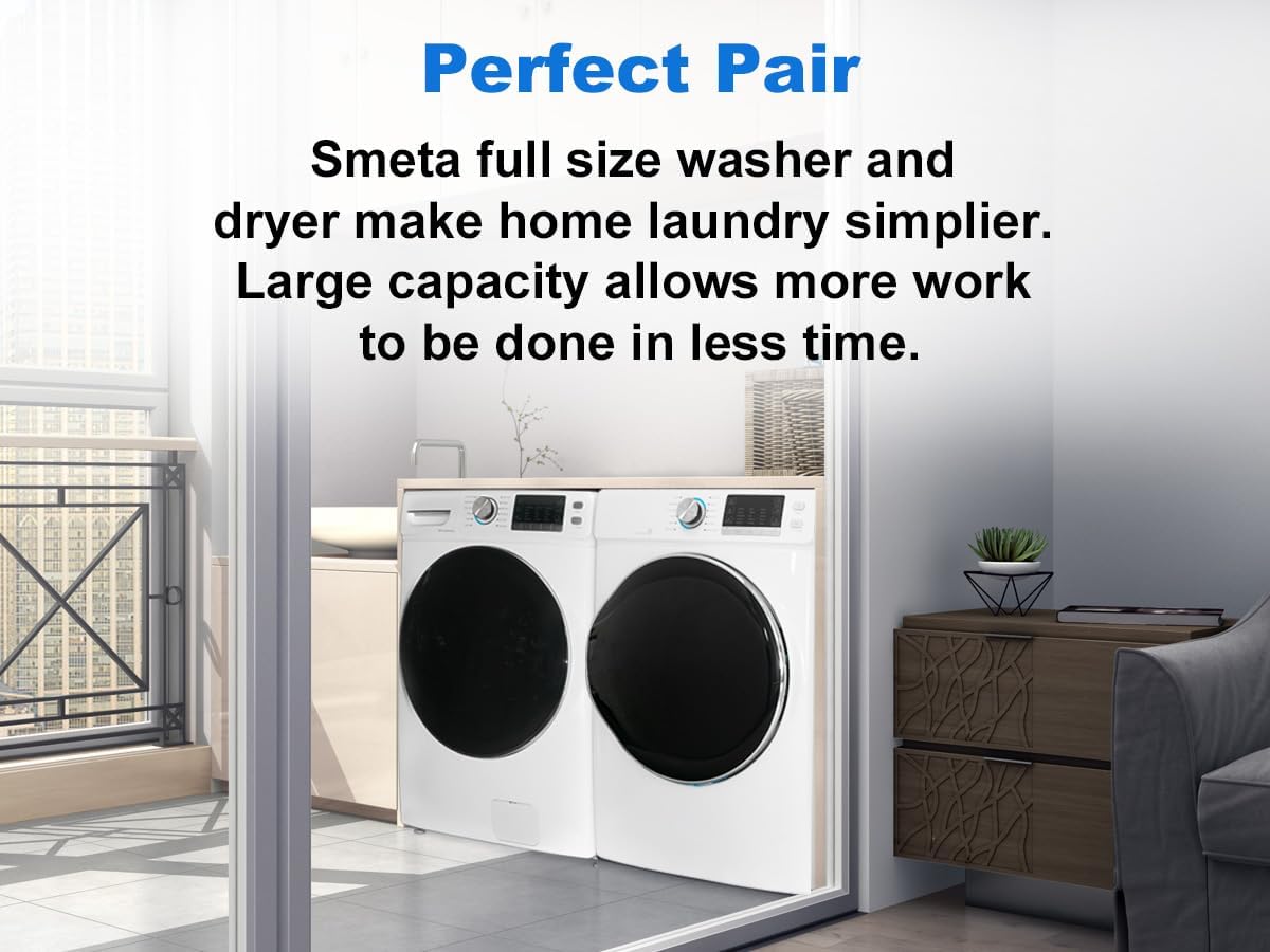 SMETA Stackable Washer And Dryer Combo, Electric Stacked Washer Dryer Set, 4.5 Cu. Ft Washing Machine Front Load + 8.0 Cu.Ft Clothes Dryer Machine