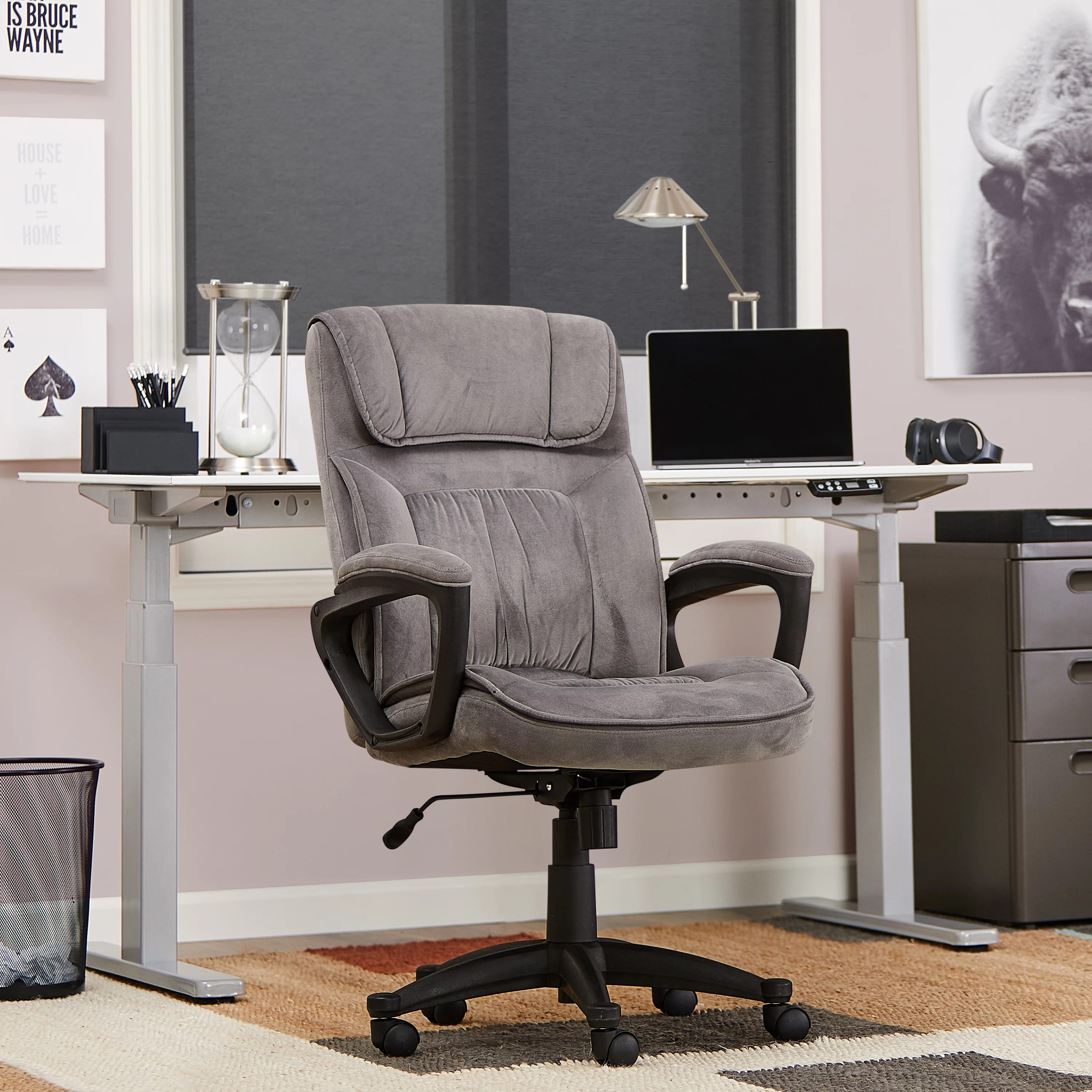 Serta Hannah Microfiber High Back Executive Office Chair with Arms, 250 lb. Capacity, Gray