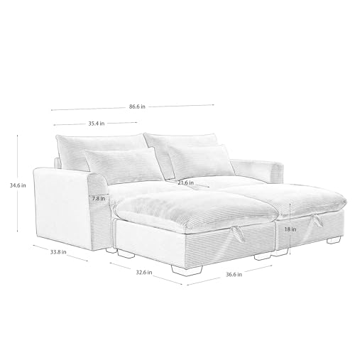 Ottomans for Modular Sectional Sofa, Corduroy Deep Seat Couch Ottomans Footrest to Combine with 2 Seater Sofa, 3 Seater Sofa and 4 Seater Sofa, Brown