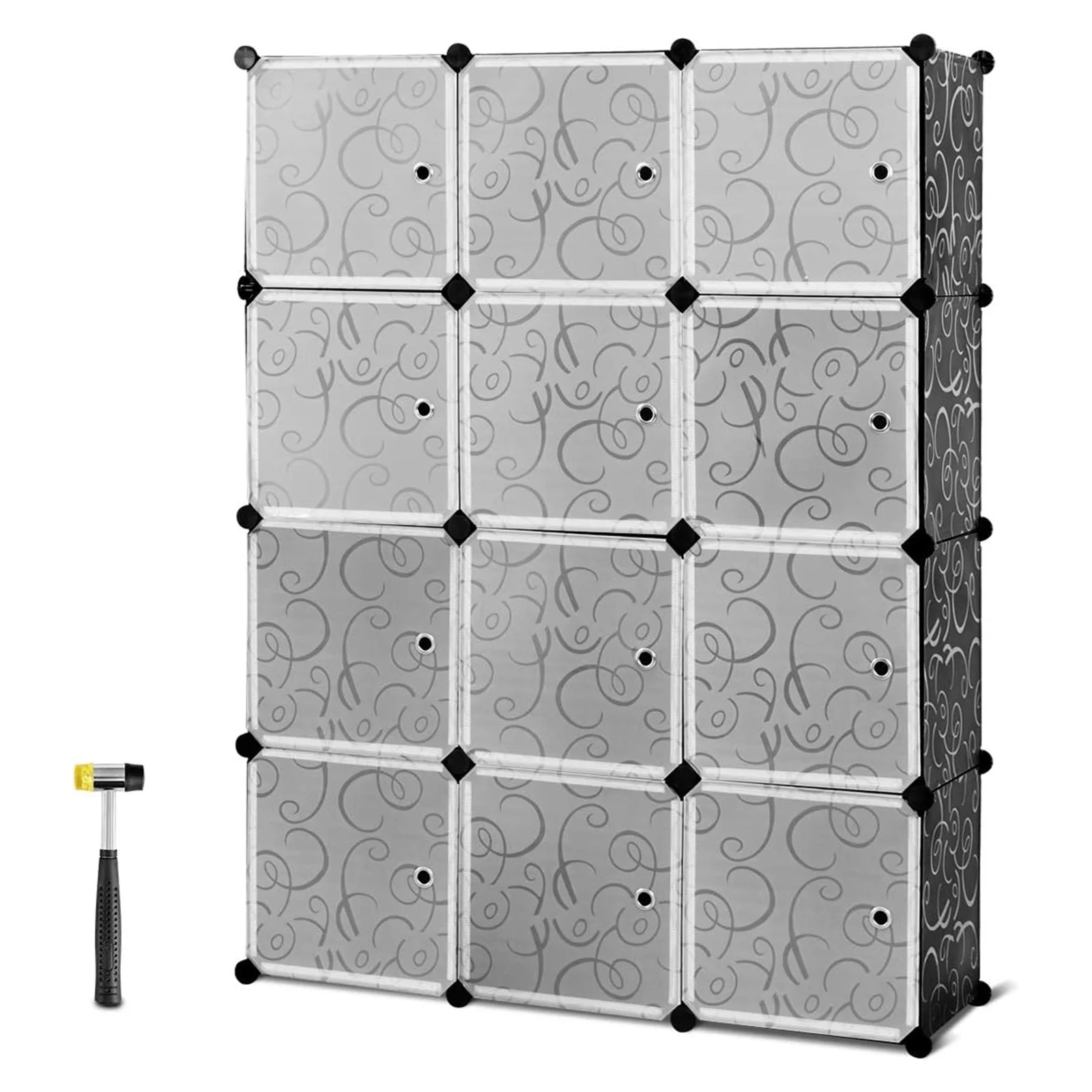 12-Cube DIY Portable Closet Cube Organizers, Plastic Bookshlef Wardrobe Cabinet Storage Organizer W/Doors, Display Storage System DIY Bookshelf Organizer Shelves Plastic Storage Cube