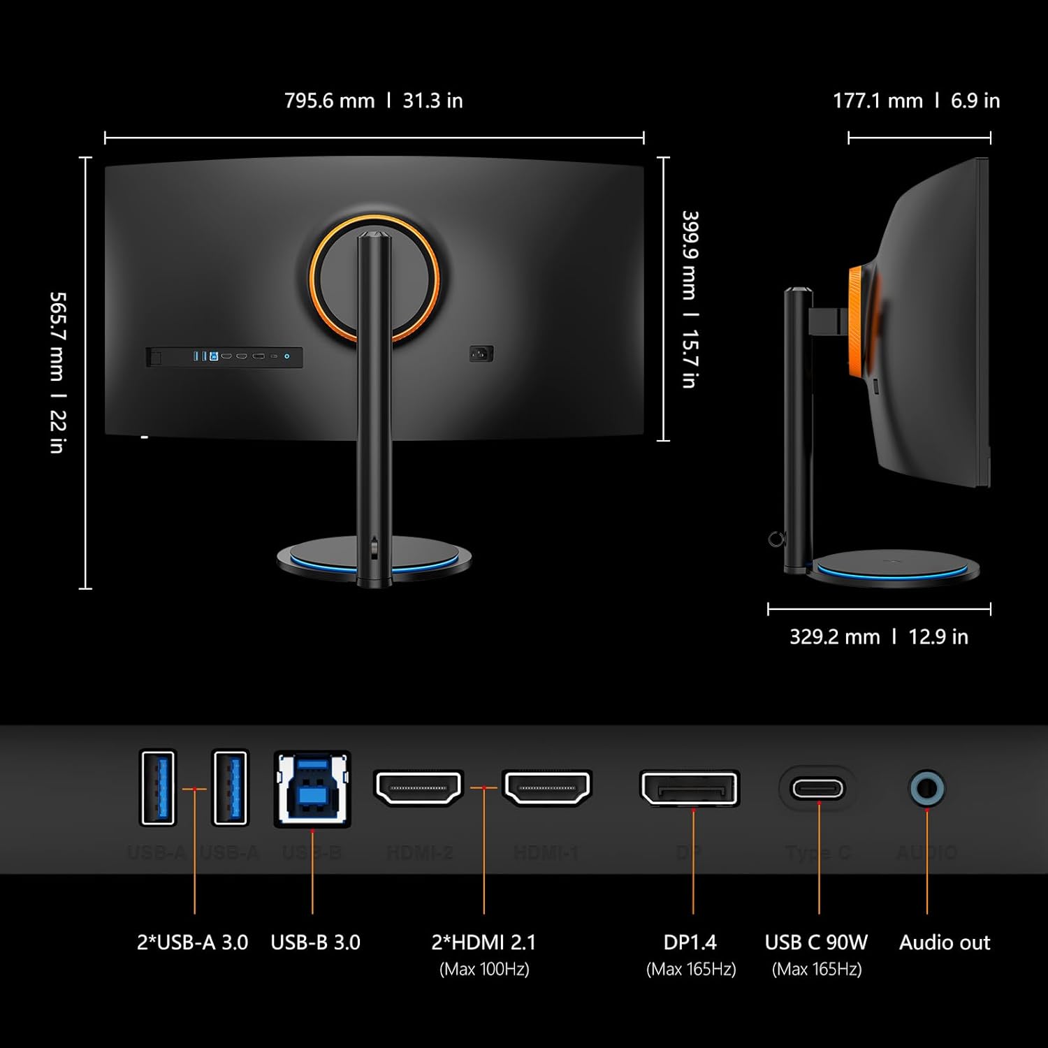INNOCN 34" USB Type C Curved Ultrawide Gaming Monitor 3440 x 1440p 165Hz PC Computer Monitor Gamer, HDMI, DP, Built-in 2.1 Stereo Speakers, Charger Pad, Black, 34G1R