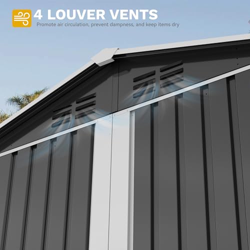 DWVO 6x4ft Metal Outdoor Storage Shed with Window, Lockable Tool Storage Sheds, Steel Garden Sheds with Sloped Roof for Backyard, Patio, Garage, Lawn, Gray + White