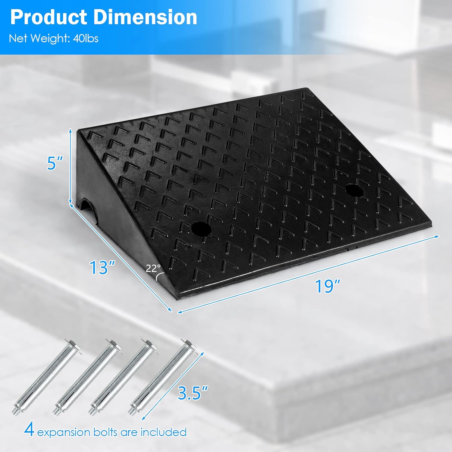 Goplus Rubber Curb Ramps, 6" H x 19" W Car Ramp Slope for Driveway Threshold Sidewalk Motorcycle, 4 Mounting Bolts Included, Pack of 2