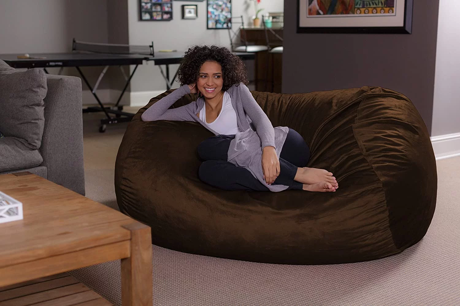 QCAI - Plush Bean Bag Sofas with Super Soft Microsuede Cover - XL Memory Foam Stuffed Lounger Chairs for Kids, Adults, Couples - Jumbo Bean Bag Chair Furniture - Chocolate 6'