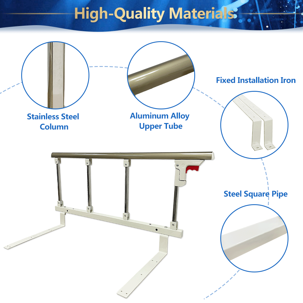 Bed Cane Rails for Elderly Adults Seniors Bed Side Assist Railing Guard Fold Down Medical Handle Grab Bar Adjustable Fall Prevention Safety Bedrail (Higher)