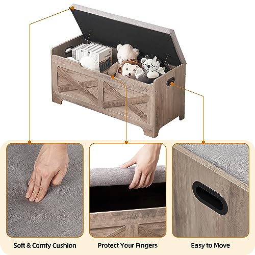 GAOMON Storage Chest, Storage Bench with Safety Hinge, Barn Style Storage Trunk, Wooden Entryway Bench, Shoe Bench, Large Storage Chest for Entryway, Bedroom, Living Room