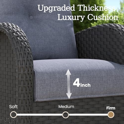 5 Pieces Wicker Patio Furniture Set, Luxury Outdoor Conversation Set with High Back Swivel Rocker Chairs