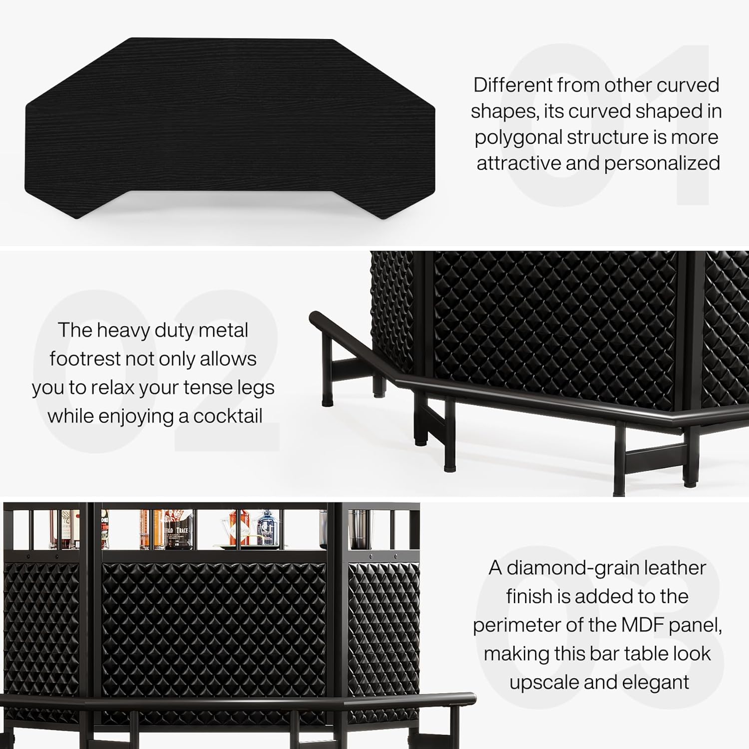 Bar Unit for Liquor, 4 Tier Home Bar Cabinet with Stemware Rack, Storage Shelf and Footrest, 47.24" L x 20.86" W x 43.3" H, Black