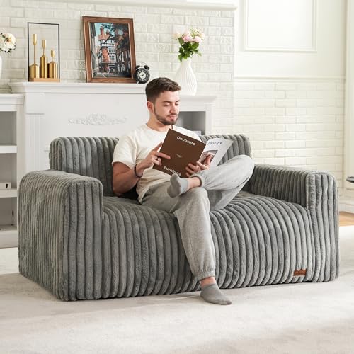 Bean Bag Chairs for Adults Large Fluffy Bean Bag Sofa Two-seat BeanBag Chair with Armrest Plush Comfy Chair with Handle Foam Loveseat for Living Room, Bedroom, Apartment, Dorms(Grey, Large)