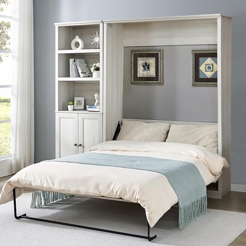 Queen Size Murphy Bed Wall Bed with a Storage Shelf, Space-Saving Wall Bed for Multipurpose Guest Room or Home Office - Gray