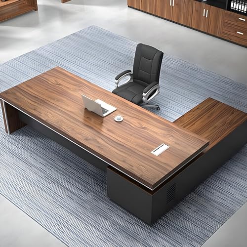 Modern L-Shape Executive Desk, Brown Pedestal Executive Desks with Storage and Cable Management, Manufactured Wood Computer Desk Office Desk 79" L x 63" W x 29.5" H - Left Hand Return