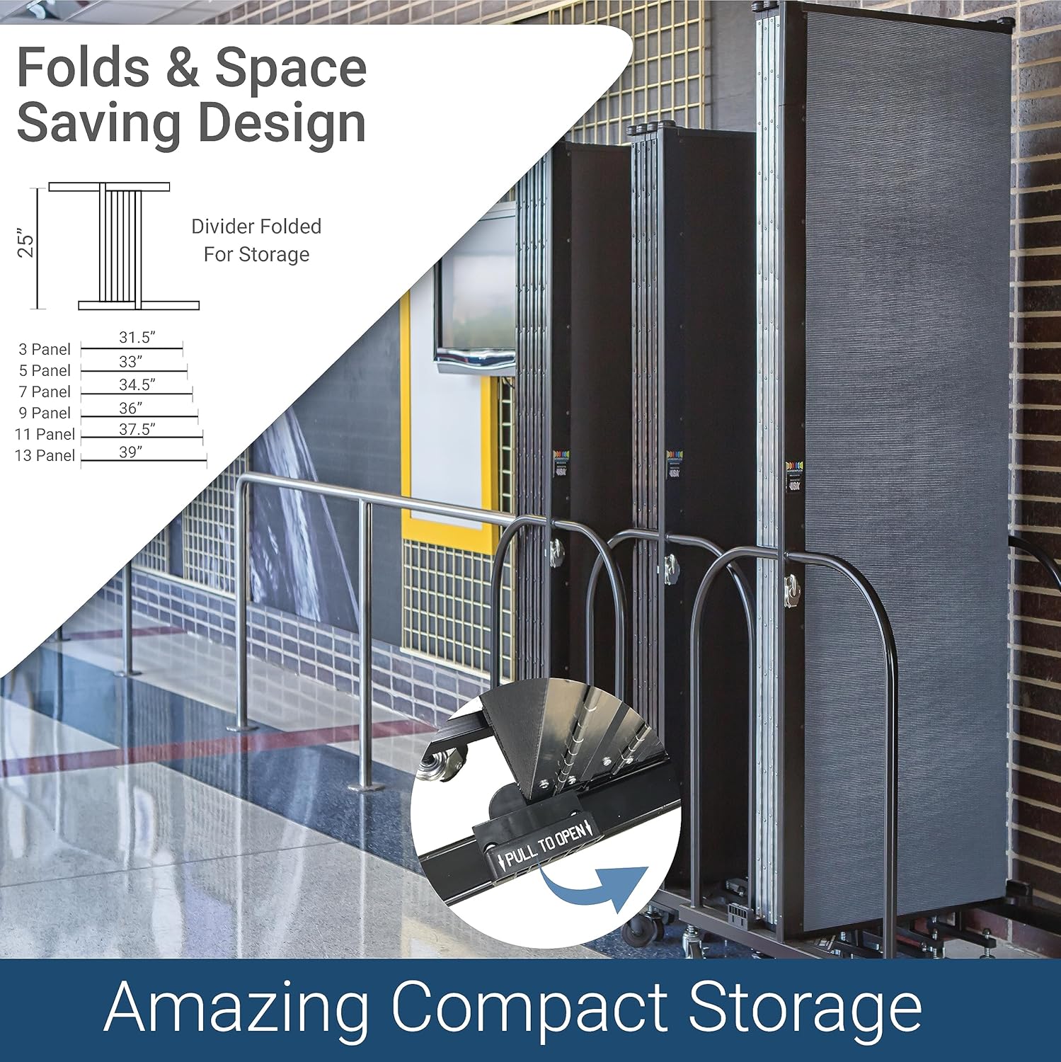 Standard Room Divider with Metal Frame, 5-Panel Folding Portable Partition Privacy Walls for Schools and Offices, 6' H x 9'-5" W - Grey Smoke Fabric