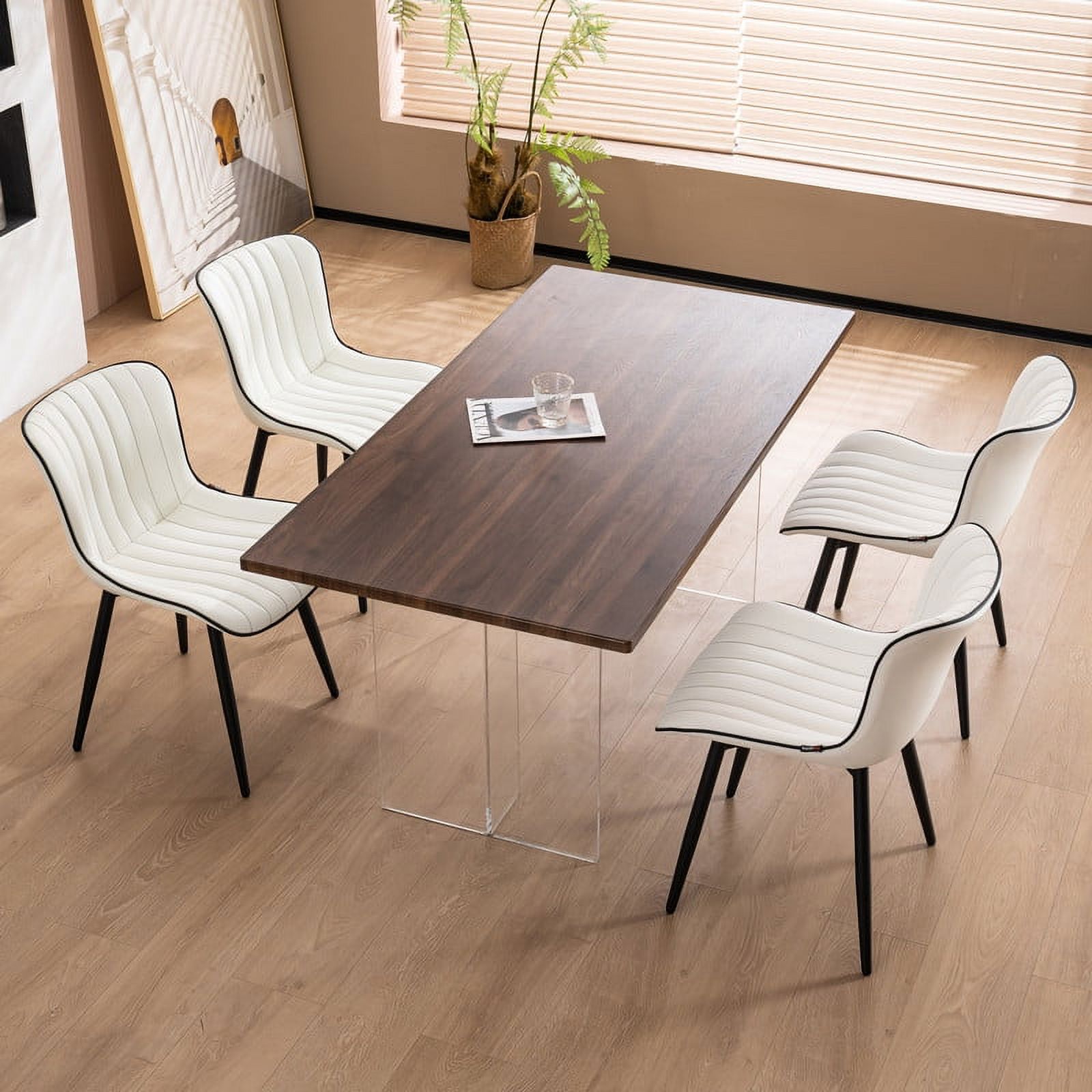 YOUNUOKE Dining Chairs Set of 2 Mid Century Modern Faux Leather Kitchen Dining Chair, White