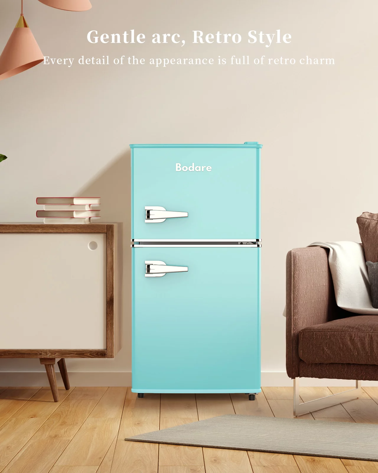 Bodare Retro Mini Fridge with Freezer: 3.2 Cu.Ft Mini Refrigerator with 2 Doors - Small Refrigerator Energy-Saving Compact Refrigerator - Small Fridge for Bedroom Dorm,Blue